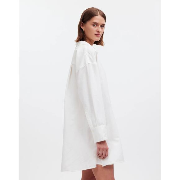 NEW Madewell White Linen Asymmetric Button Up Long Sleeve Mini Shirt Dress XXS - Picture 3 of 10